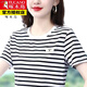 啄木鳥女裝好棉條紋百搭短袖t恤女夏季2025新款寬松小衫T上衣針 【啄木鳥】黑白條紋 XL 【建議112-122斤】