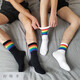 檸錦季彩虹中筒長(cháng)筒棉男式襪子白襪控個(gè)性條紋潮高筒運動(dòng)襪C19 2雙黑色