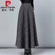 皮爾卡丹高檔品牌女裝2022秋冬毛呢格子半身裙女百搭高腰A字裙中長(cháng)款加厚顯瘦長(cháng)裙 深灰格子 2XL