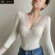 莫代爾保暖內衣女士秋冬薄款發(fā)熱低領(lǐng)內搭大領(lǐng)口打底衫緊身蕾絲單件上衣 奶白上衣 均碼80-135斤