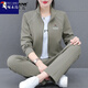 啄木鳥中老年運(yùn)動套裝女春秋2025新款媽媽拉鏈衛(wèi)衣外套休閑三件套 灰綠【啄木鳥印花】 外套+短袖+ 4XL(155-170斤)