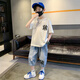 嚕 C童裝男童短袖套裝夏裝2025新款中大兒童衣服夏季洋氣男孩酷帥潮 白色 150 (建議身高140-145左右)