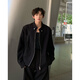 POUM男裝小眾cleanfit墊肩行政夾克男2025新款春秋季短款飛行員外套男 XKFS-J320黑色 XL 【身高175-180體重130-145】
