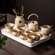 瓷牌茗茶具 汝瓷茶具泡茶器全套家用功夫茶具辦公室送人茶道瓷器整套 鹿過山丘提梁壺10件+茶道+遠(yuǎn)山盤
