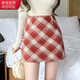 確彤毛呢格子半身裙女春秋季新款小個(gè)子冬天配百搭包臀a字短裙子 紅色短裙 L