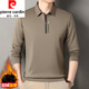 皮爾卡丹100%純棉加絨加厚長(cháng)袖t恤男秋冬季半拉鏈翻領(lǐng)POLO衫保暖套頭衛衣 1861卡其 M 100-120斤穿