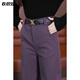 衣織炫天絲棉闊腿褲女春秋新款高腰寬松垂感百搭顯瘦直筒西裝休閑褲 醬紫色(帶腰帶) S/26