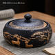 豪祥鍍金創(chuàng  )意個(gè)性時(shí)尚陶瓷煙灰缸家用客廳辦公中式商務(wù)防飛灰輕奢帶蓋 黑釉描金-一鹿相伴（帶蓋）