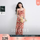 三彩2025夏季新款法式萊賽爾碎花連衣裙一字領(lǐng)吊帶裙長(cháng)裙優(yōu)雅S 玫瑰紅花卉 M 160/84A