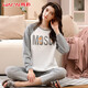 韓彩睡衣女長(cháng)袖長(cháng)褲春秋女士家居服套裝 TA2213748 白色 M