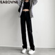 EAEOVNI  品質黑色直筒牛仔褲女秋冬季加絨休閑新款ins高腰寬松顯瘦加長高個子百搭煙管褲女 E066黑色長褲 XL【127-137斤】