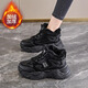 百麗踏真皮雪地靴女新款冬季加絨加厚保暖棉鞋高幫運動(dòng)棉鞋 黑色 36