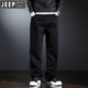 JEEP黑色大腿粗牛仔褲男寬松版秋冬款直筒加肥加大碼胖子闊腿長(cháng)褲 黑色 316K 34 碼(體重155-165斤)