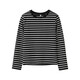 假日概念棉條紋長(cháng)袖t恤女修身2025早春新款圓領(lǐng)內搭棉橫條打底衫上衣 黑底白條 L