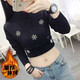 璦優(yōu)霏（aiyoufei）一體絨毛衣女秋冬加絨加厚內搭半高領(lǐng)針織打底衫寬松洋氣百搭上衣 雪花一體絨  黑色 XL 建議115-125斤左右