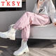 TKSY時尚白色工裝羽絨褲女冬季外穿2025新款加厚東北棉褲夾棉防寒褲冬 粉色 3XL