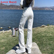 LOVER RUCCI窄版直筒白色牛仔褲女2025年春夏新款闊腿小個(gè)子高腰顯瘦煙管長(cháng)褲 白色長(cháng) 褲 S