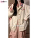 DXOT韓系甜美拼色格子翻領(lǐng)棒球服外套女春秋設(shè)計(jì)感小個(gè)子百搭?yuàn)A克上衣 杏色 M