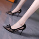 諾琎潮牌高跟鞋女韓版網(wǎng)紗透氣尖頭宴會(huì )單鞋夏季新款氣質(zhì)細跟 黑色跟高9cm 37
