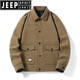 JEEP SPIRIT超大碼行政男裝夾克春秋季胖子加肥佬加大工裝特大號休閑翻領(lǐng)外套 土黃 4XL