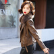 皮爾卡丹（pierre cardin）海寧pu皮衣外套女秋冬2025新款歐貨加絨加厚短款皮毛一體夾克 卡其(配毛領(lǐng)) 2XL