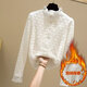 蕾絲打底衫女秋冬新款加絨加厚半高領(lǐng)時(shí)尚打底衫鉤花網(wǎng)紗保暖上衣 白色【加絨加厚】 M 建議：95-105斤
