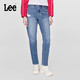 Lee413標準高腰小直腳中藍色女牛仔褲復古潮流A06422