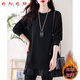 ANED中長(cháng)款衛衣女遮屁股2025新款秋冬加絨洋氣時(shí)尚大碼胖mm假兩件上衣 黑色加絨 L 建議100-120斤
