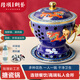 隆順銅藝新景泰藍銅火鍋單人酒精鍋小火鍋鍋具一人一鍋酒精爐會所酒店餐具 藍底·雙龍至尊【平鍋款】 19cm