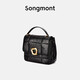 Songmont山下有松中號巧克力包新款頭層牛皮單肩鏈條小方包 黑色 現貨