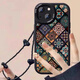 捷思碼五彩圖騰適用蘋果15promax手機殼小羊皮iphone14pro保護套16手鏈復古中國風13pm女x新款ip12男xr情 五彩圖騰-小羊皮 全包防摔+手鏈 iPhone 13