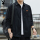 花花公子（PLAYBOY）襯衫男長(cháng)袖外套男士秋冬季休閑襯衣潮牌男裝上衣服 黑色 XL