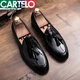 卡帝樂(lè )鱷魚(yú)亮面一腳蹬皮鞋男漆皮鞋子流蘇英倫韓版豆豆鞋大碼休閑發(fā)型師男鞋 黑色-內增高 41