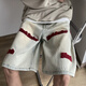 衣然呈品刺繡牛仔短褲男款夏季美式高街水洗潮牌歐美設(shè)計(jì)感小眾五分褲子男 黃泥色 L【建議110-125斤】
