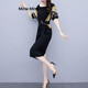 Mirza Mirror冷淡風(fēng)職業(yè)裙夏裝新款女流行雪紡連衣裙收腰顯瘦氣質(zhì)印花名媛開(kāi)叉 黑色 2XL
