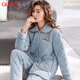 古今（GUJIN）三層夾棉睡衣女冬加絨加厚超厚保暖家居服睡褲可外穿大碼套裝XL
