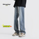 MMOPTOP冬季加絨加厚保暖水洗牛仔褲男寬松直筒休閑褲GK23793藍色L