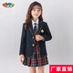 蘿卜唄唄 新款兒童西裝校服男童女童中小學(xué)生班服小主持人服裝兒童演出服表演服幼兒園畢業(yè)服小孩西服正裝 女童兩件套（外套+裙子）配領(lǐng)帶胸標襪子 160碼建議身高150-160體重80-90斤