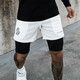 GEKM肌肉健身兄弟夏季雙層運動(dòng)休閑短褲 男士跑步訓練彈力假兩件速干五分中褲 白色黑內襯 L【建議120-140斤】