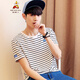 稻草人短袖T恤男夏季男式t恤短袖?；觑L(fēng)條紋體恤打底衫圓領(lǐng)?；晟滥惺?白色16114 M