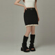 CHUU高腰蕾絲拼接半身裙女2025春冬新款小香風(fēng)撞色修身a字短裙子 黑色 L