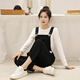 蘭威費雷洋氣背帶褲女韓版寬松新款秋冬季學(xué)生可愛(ài)吊帶牛仔褲 黑色背帶褲 M