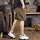 潮與共夏季純棉薄款寬松直筒短褲男美式復古機能拼接工裝五分褲休閑中褲 卡其色 L 合適體重130-145斤