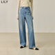 LILY【商場(chǎng)同款】冬新款女裝全棉丹寧百搭通勤闊腿褲牛仔褲女 419牛仔藍 M