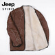JEEP SPIRIT男皮毛一體羊皮襖綿羊皮真皮羊毛內(nèi)膽皮衣保暖加厚棉襖硬 焦糖色 L