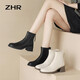 ZHR短靴女冬季新品英倫風(fēng)氣質(zhì)靴子女顯高粗跟加絨保暖時尚女靴后拉鏈 黑色 【短絨款】 37