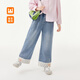 皇室童緣女童牛仔褲春秋款翻邊直筒褲寬松時(shí)尚中大童闊腿褲 牛仔藍 150