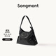 Songmont【李娜同款】山下有松循跡系列hobo包植鞣牛皮斜挎軟包 煙墨黑 小號 白鋼五金 現貨