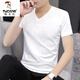 啄木鳥(niǎo)雞心領(lǐng)短袖t恤T恤男V領(lǐng)夏季衣服男士半袖體恤衫純色打底衫 白色 L