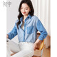 初申春秋長(cháng)袖襯衫女新復古風(fēng)潮拼接口袋疊穿牛仔襯衣外套S143C2005